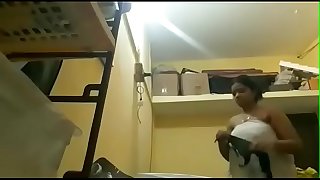 Tamil aunty with bigboobs recording herself when wearing black bra after bath